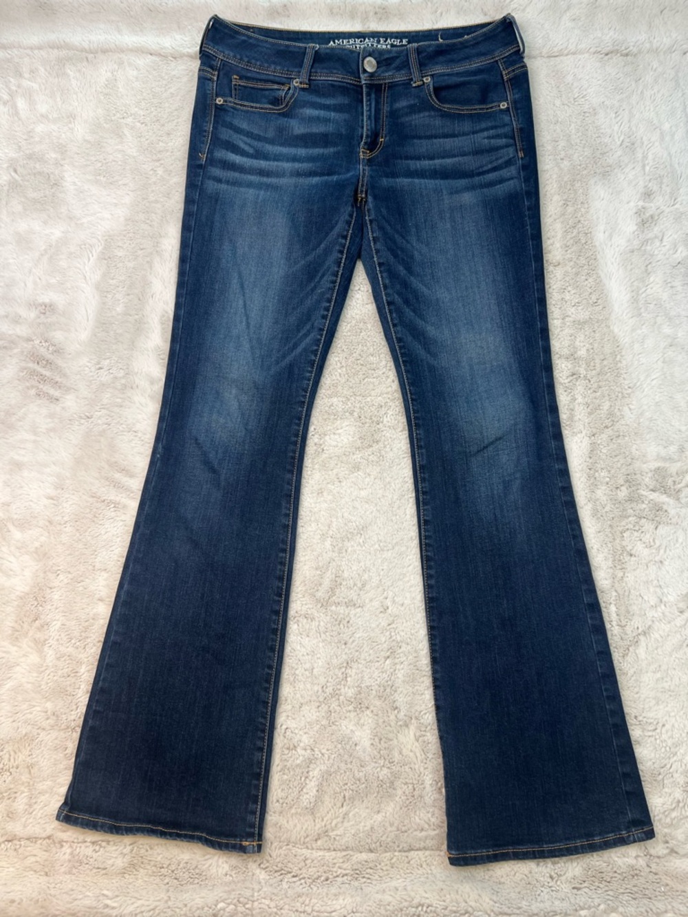 American Eagle Kick Boot Jeans Size 10 Long Dark Blue Bootcut Y2K Low Rise Flare